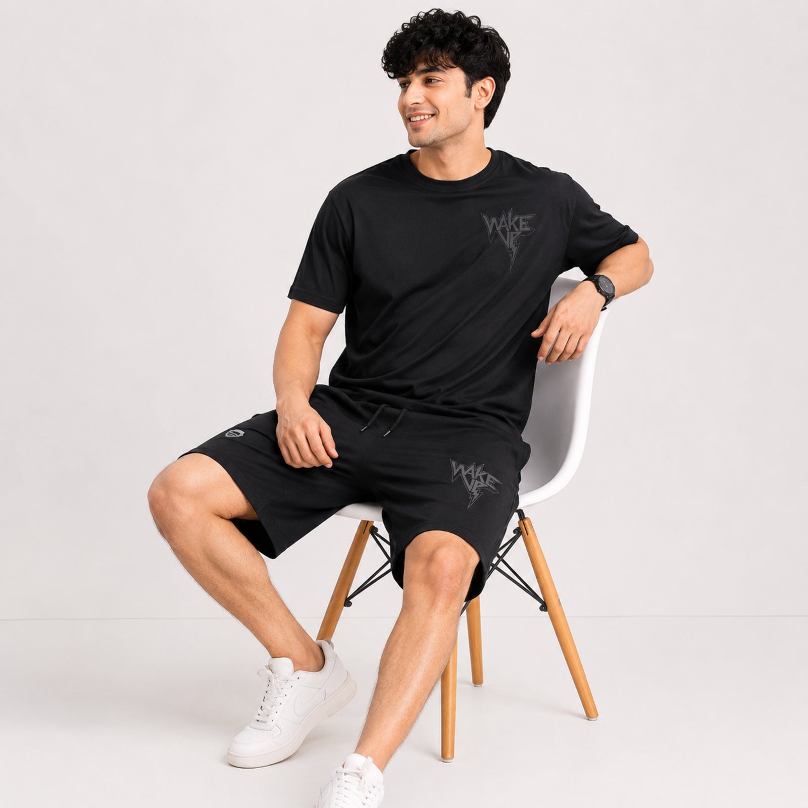 Men's Jet Black Lightning Graphic T-Shirt and Shorts Co-Ord Set-1