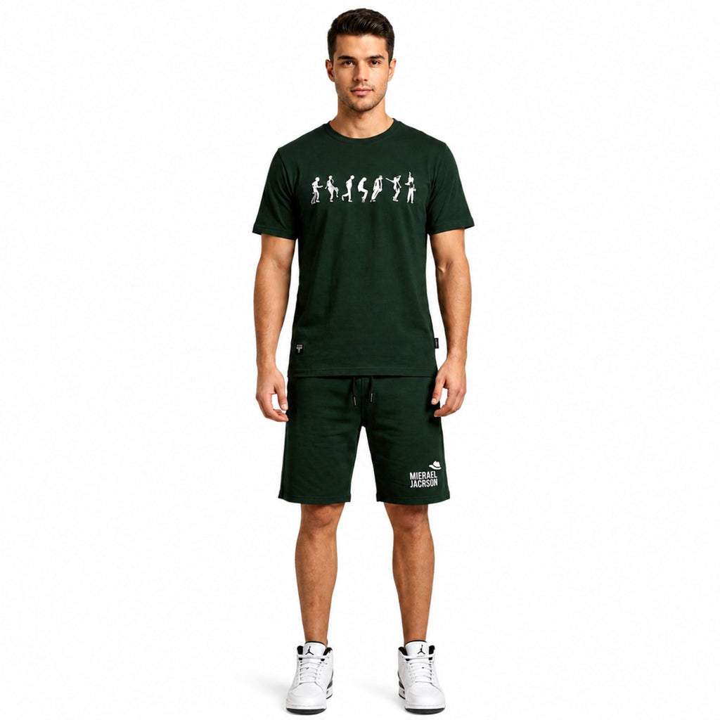 Men's Casual Michael Jackson Graphic Print Green T-Shirt and Shorts Loungewear Set