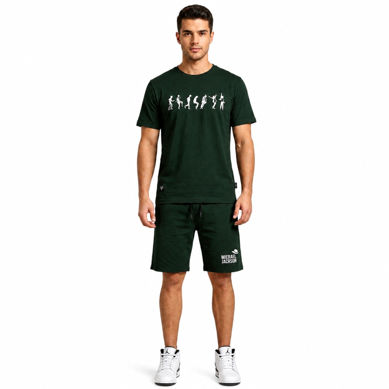 Men's Casual Michael Jackson Graphic Print Green T-Shirt and Shorts Loungewear Set