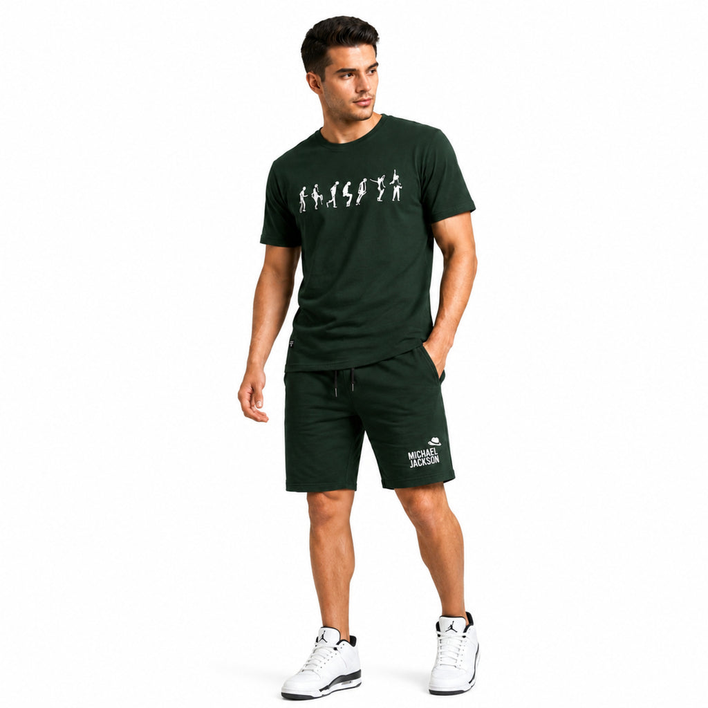 Men's Casual Michael Jackson Graphic Print Green T-Shirt and Shorts Loungewear Set