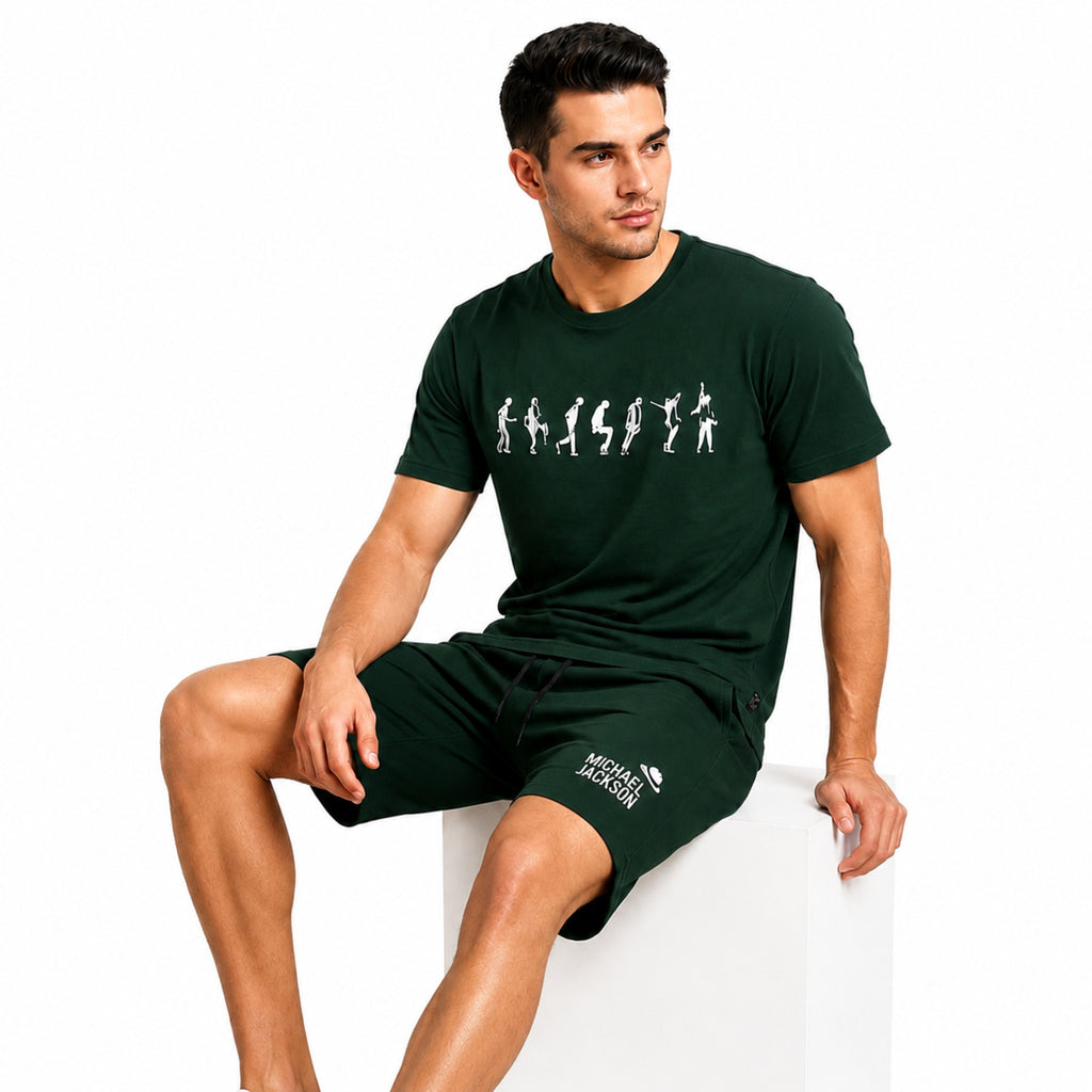 Men's Casual Michael Jackson Graphic Print Green T-Shirt and Shorts Loungewear Set