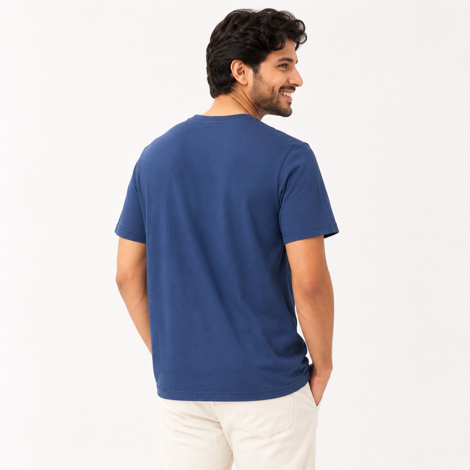 Classic Solid Blue Crew Neck T-Shirt-4