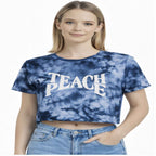 Women's Blue Tie-Dye “Teach Peace” Cropped T-Shirt