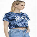 Women's Blue Tie-Dye “Teach Peace” Cropped T-Shirt