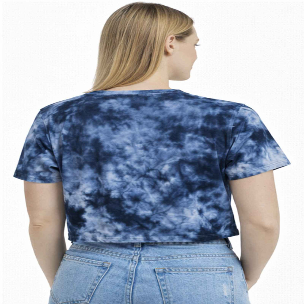 Women's Blue Tie-Dye “Teach Peace” Cropped T-Shirt