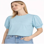 Women's Sky Blue Puff Sleeve Casual Top