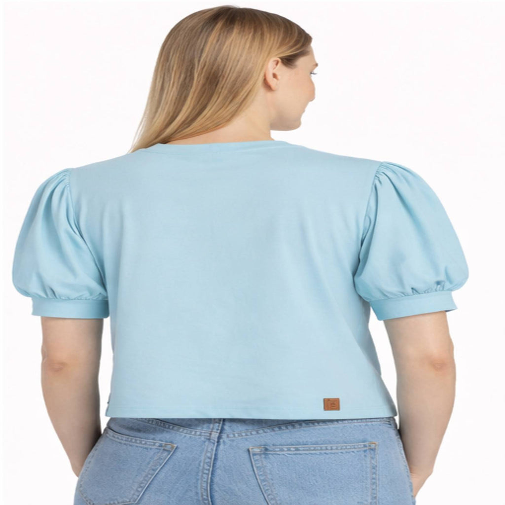 Women's Sky Blue Puff Sleeve Casual Top