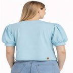 Women's Sky Blue Puff Sleeve Casual Top