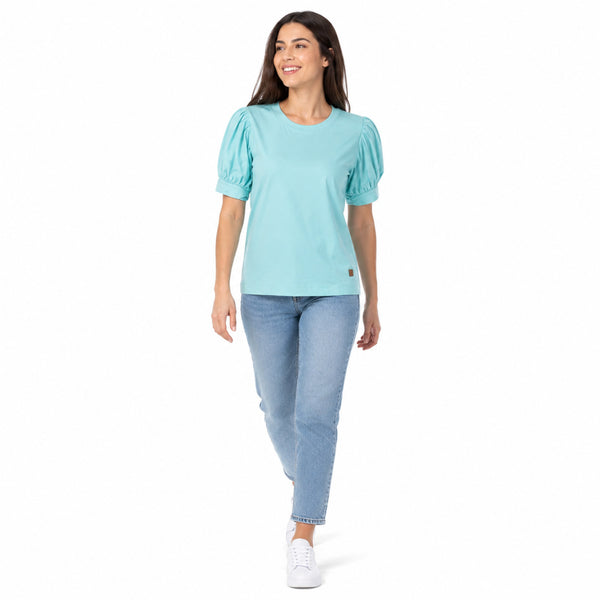 Women's Sky Blue Puff Sleeve Casual Top