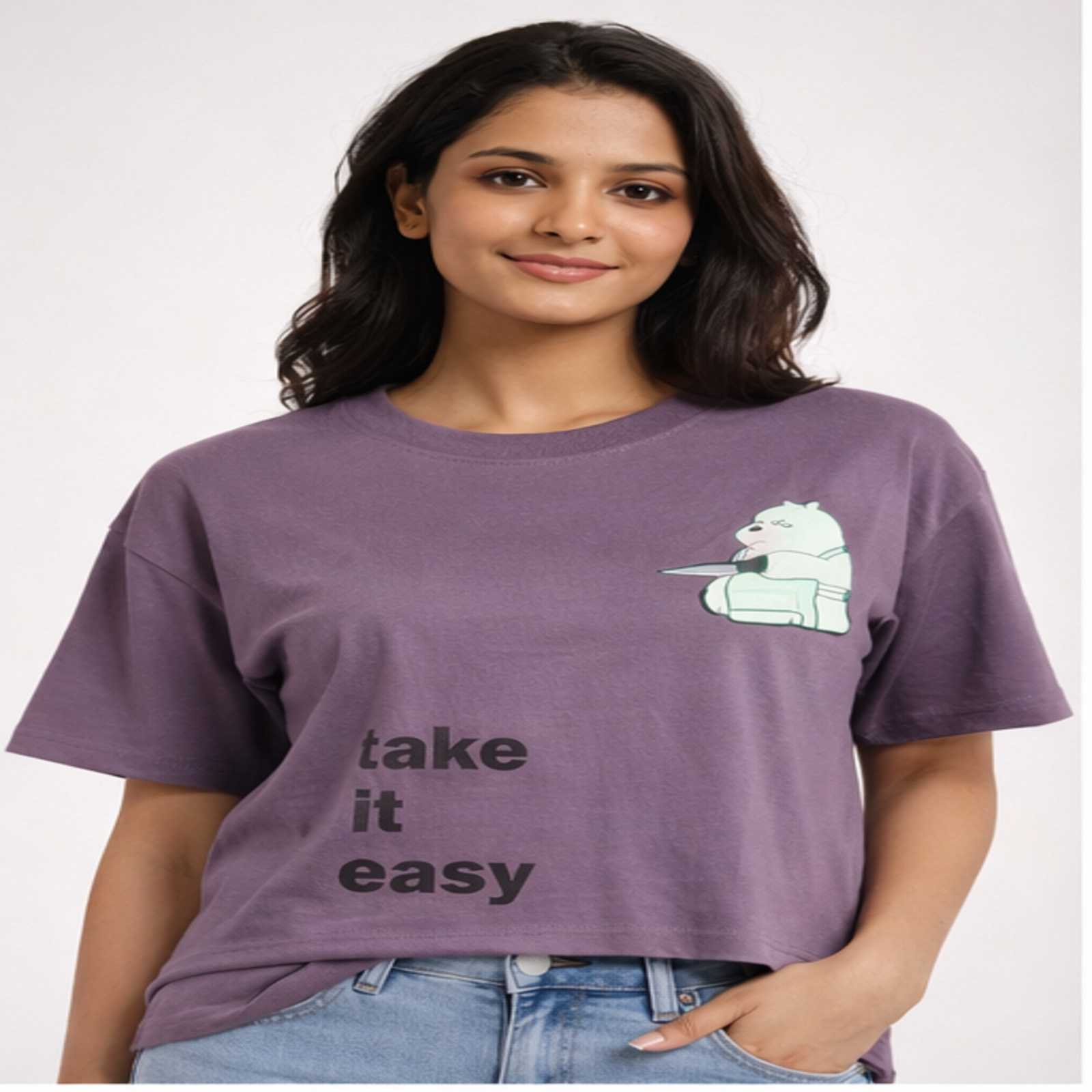Women's Lavender Graphic “Take It Easy” Casual T-Shirt