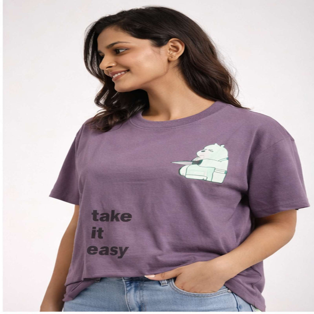 Women's Lavender Graphic “Take It Easy” Casual T-Shirt