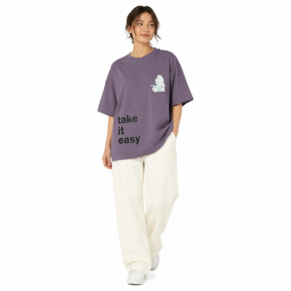 Women's Lavender Graphic “Take It Easy” Casual T-Shirt