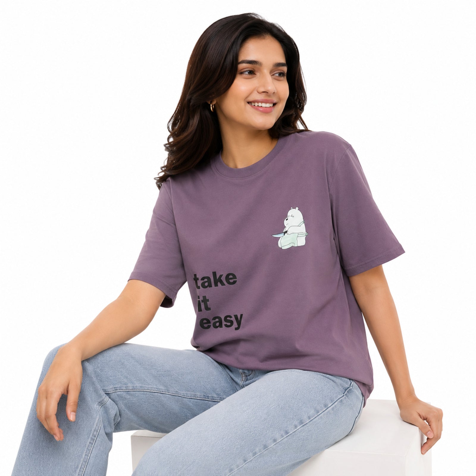 Women's Lavender Graphic “Take It Easy” Casual T-Shirt