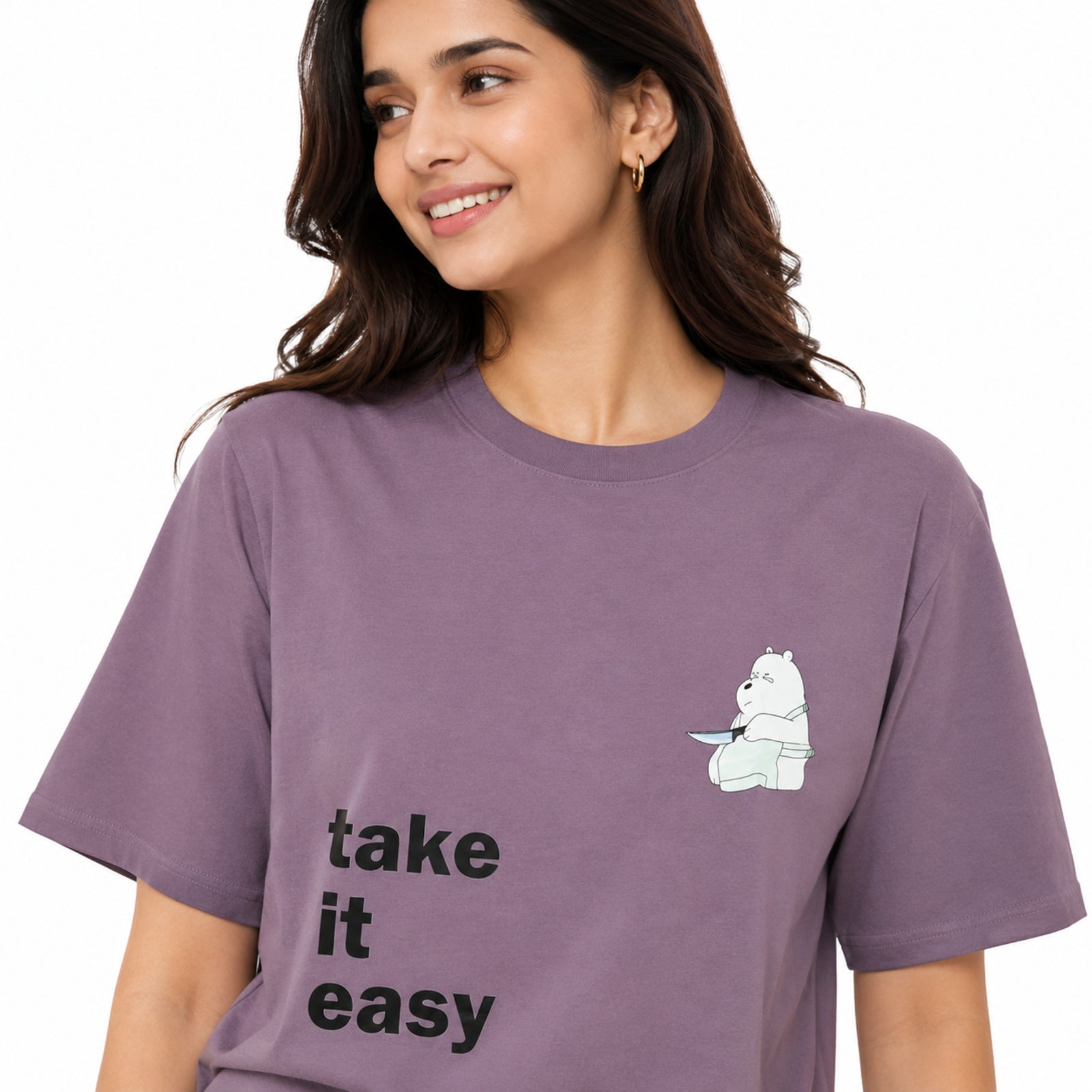 Women's Lavender Graphic “Take It Easy” Casual T-Shirt