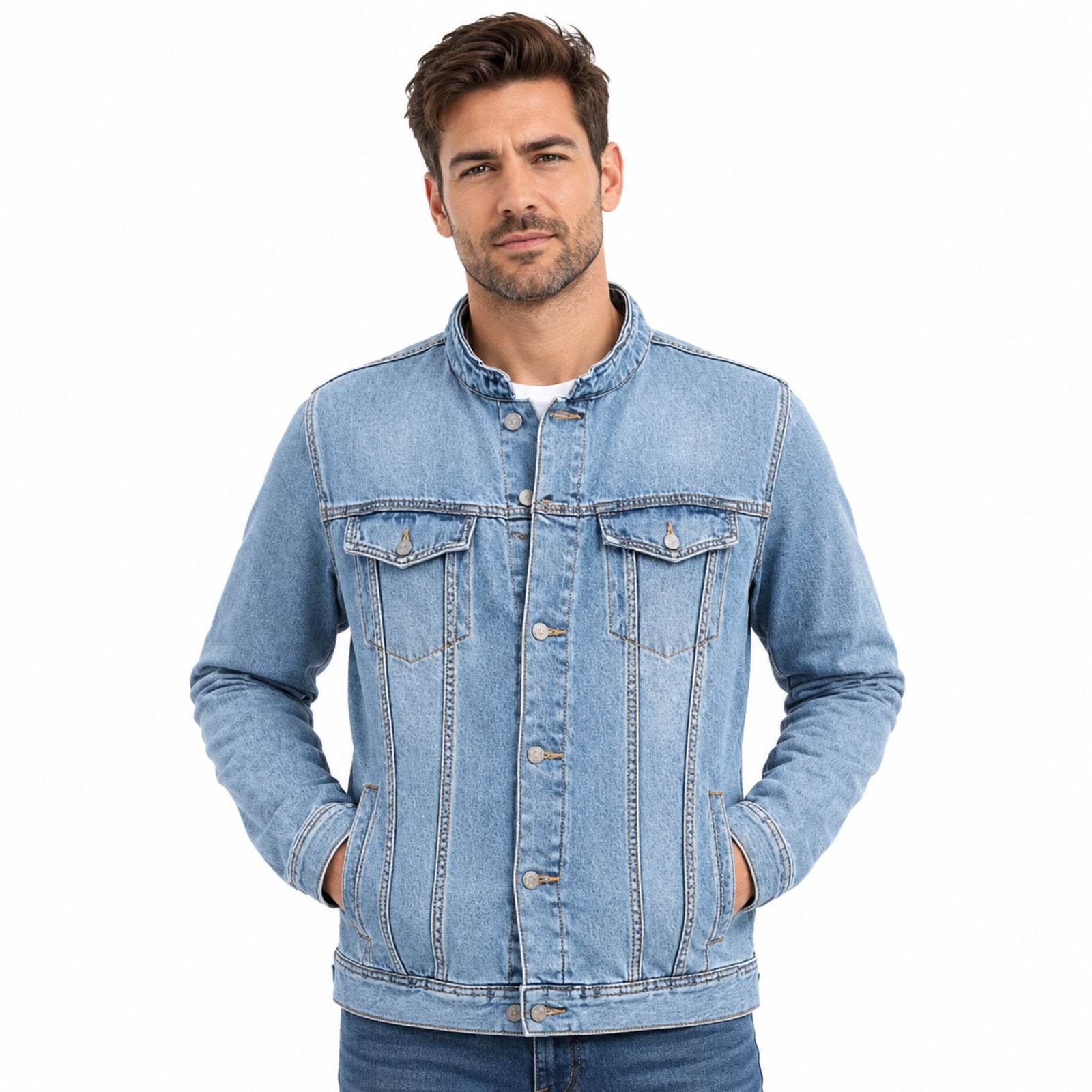Band Collar Denim Jacket