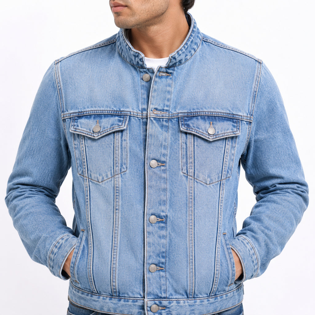 Band Collar Denim Jacket