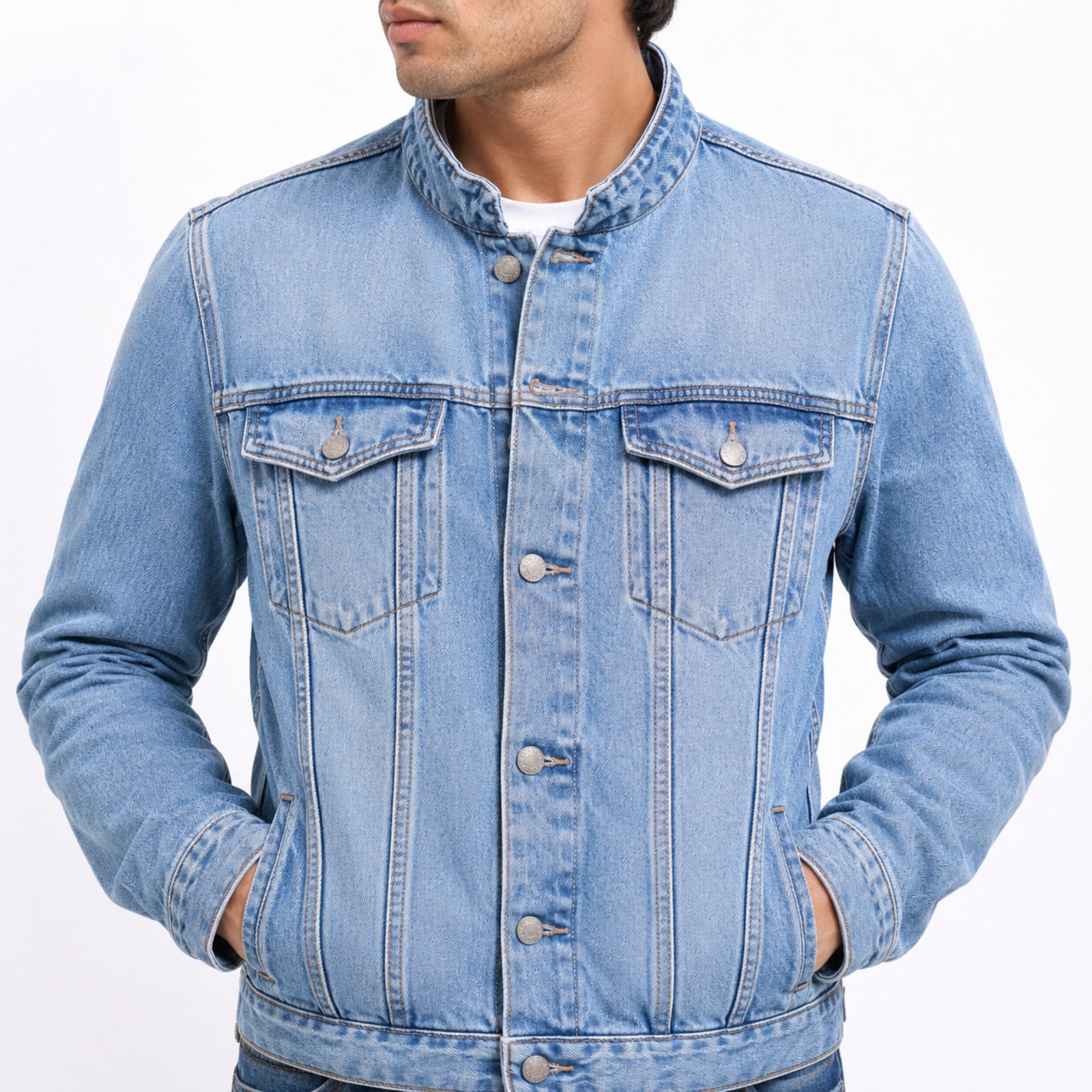 Band Collar Denim Jacket