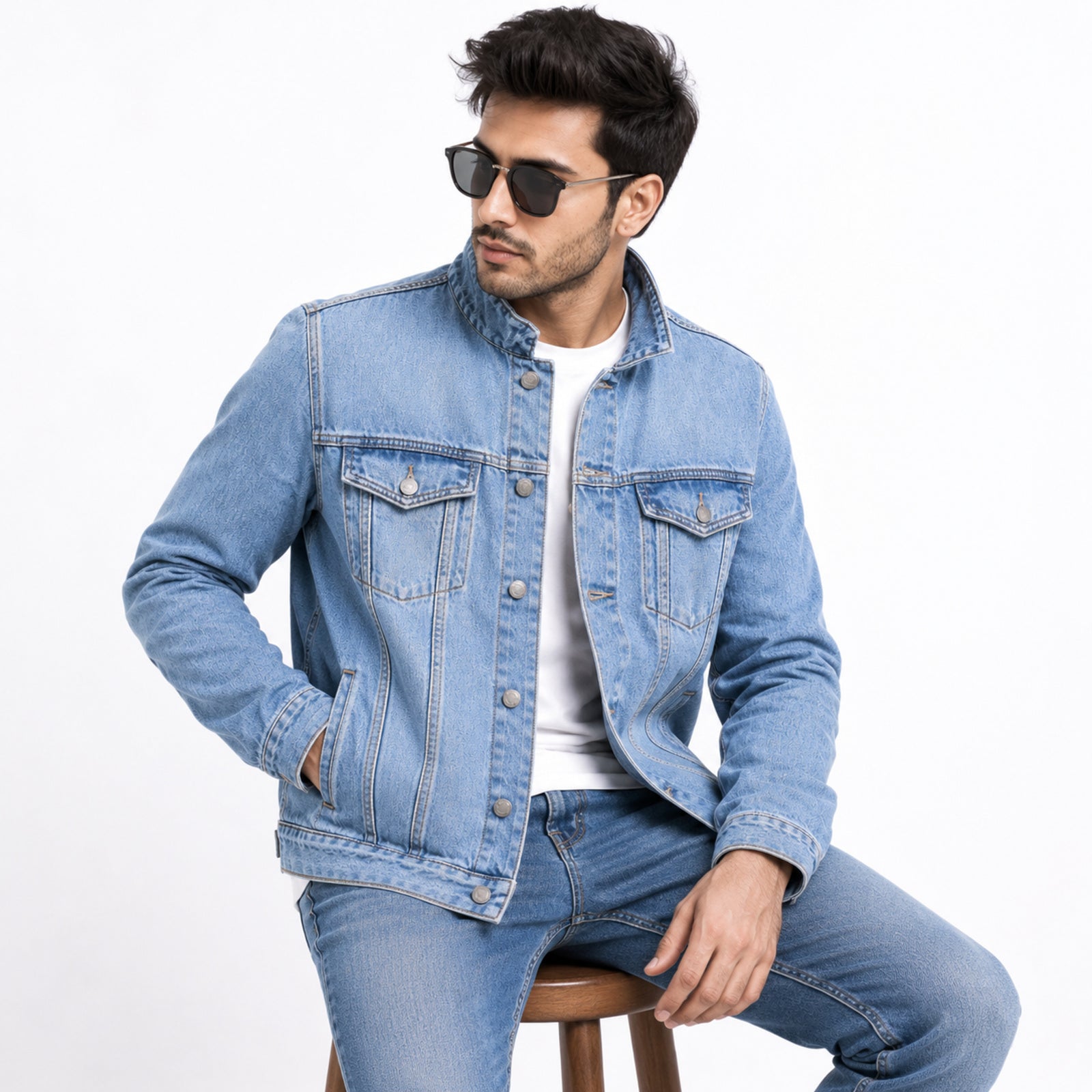 Band Collar Denim Jacket