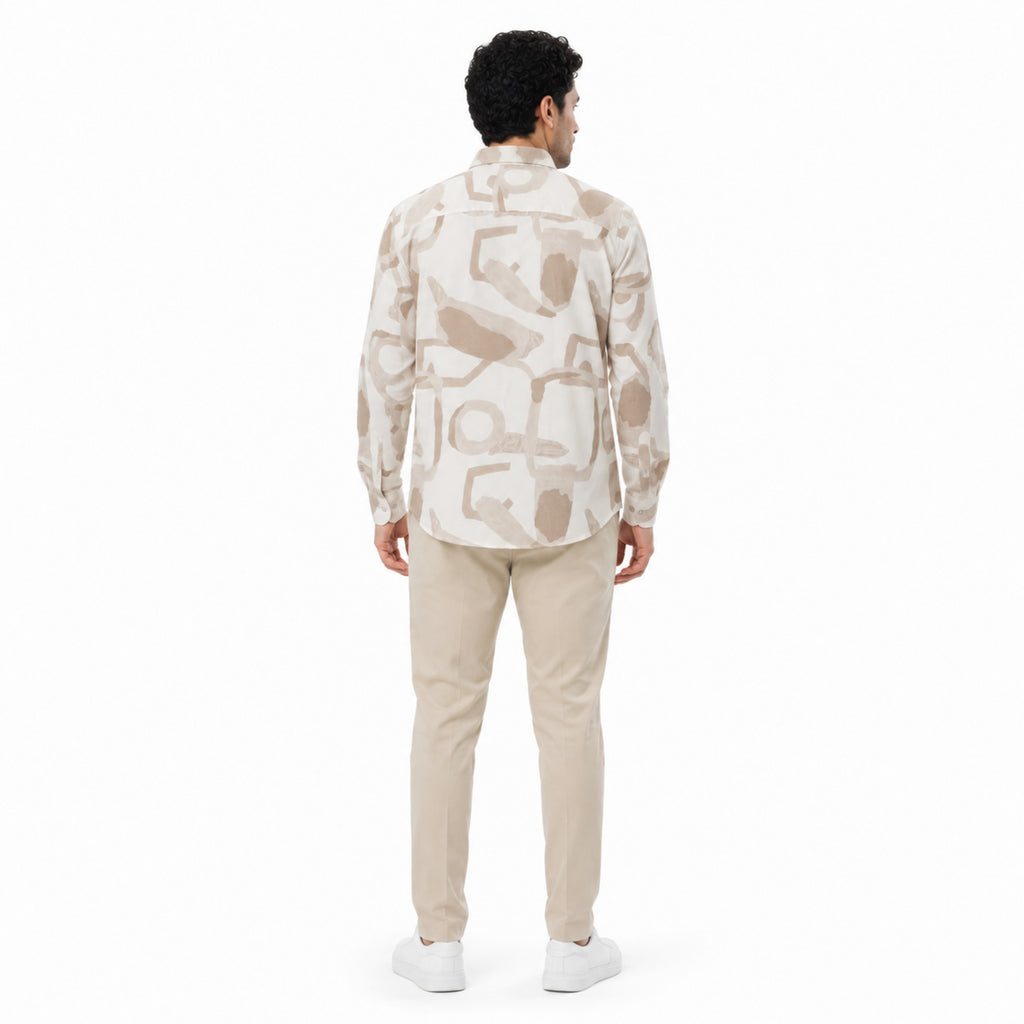 Men's Beige Abstract Print Full Sleeve Shirt