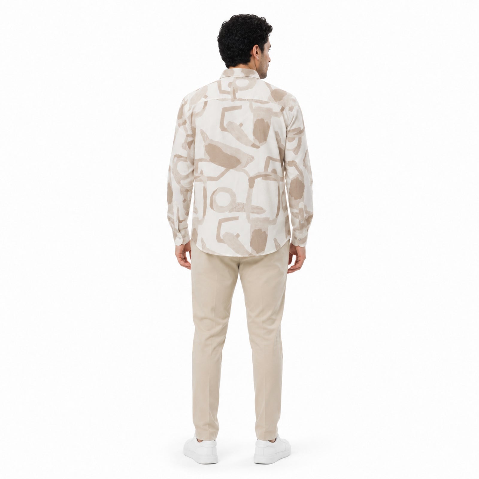 Men's Beige Abstract Print Full Sleeve Shirt