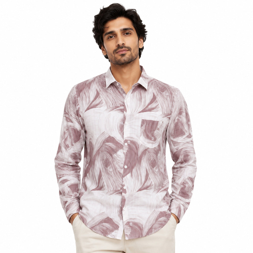 Ivory Marble Print Slim Fit Shirt