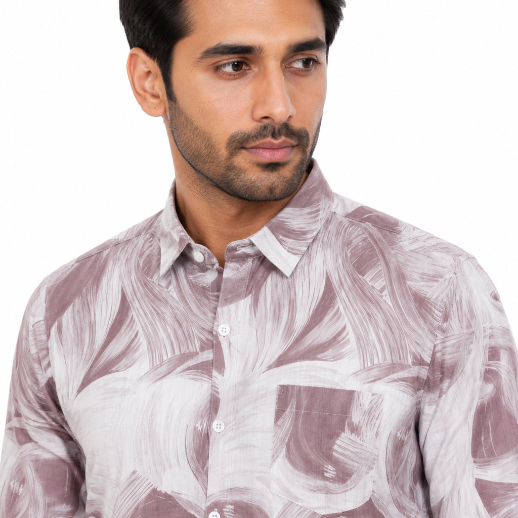 Ivory Marble Print Slim Fit Shirt