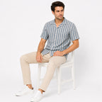 Men's Sky Blue Striped Resort Collar Shirt