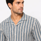Men's Sky Blue Striped Resort Collar Shirt