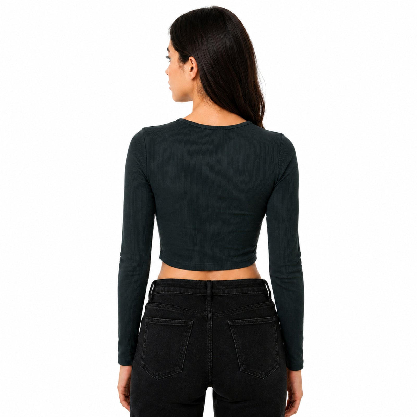 Women's Black Lace-Up Full Sleeve Crop Top