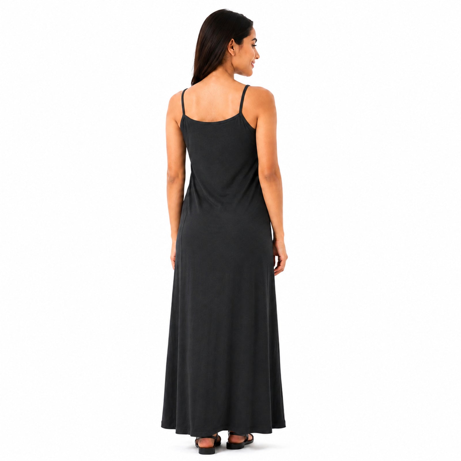Women's Black Spaghetti Strap Flowy Maxi Dress