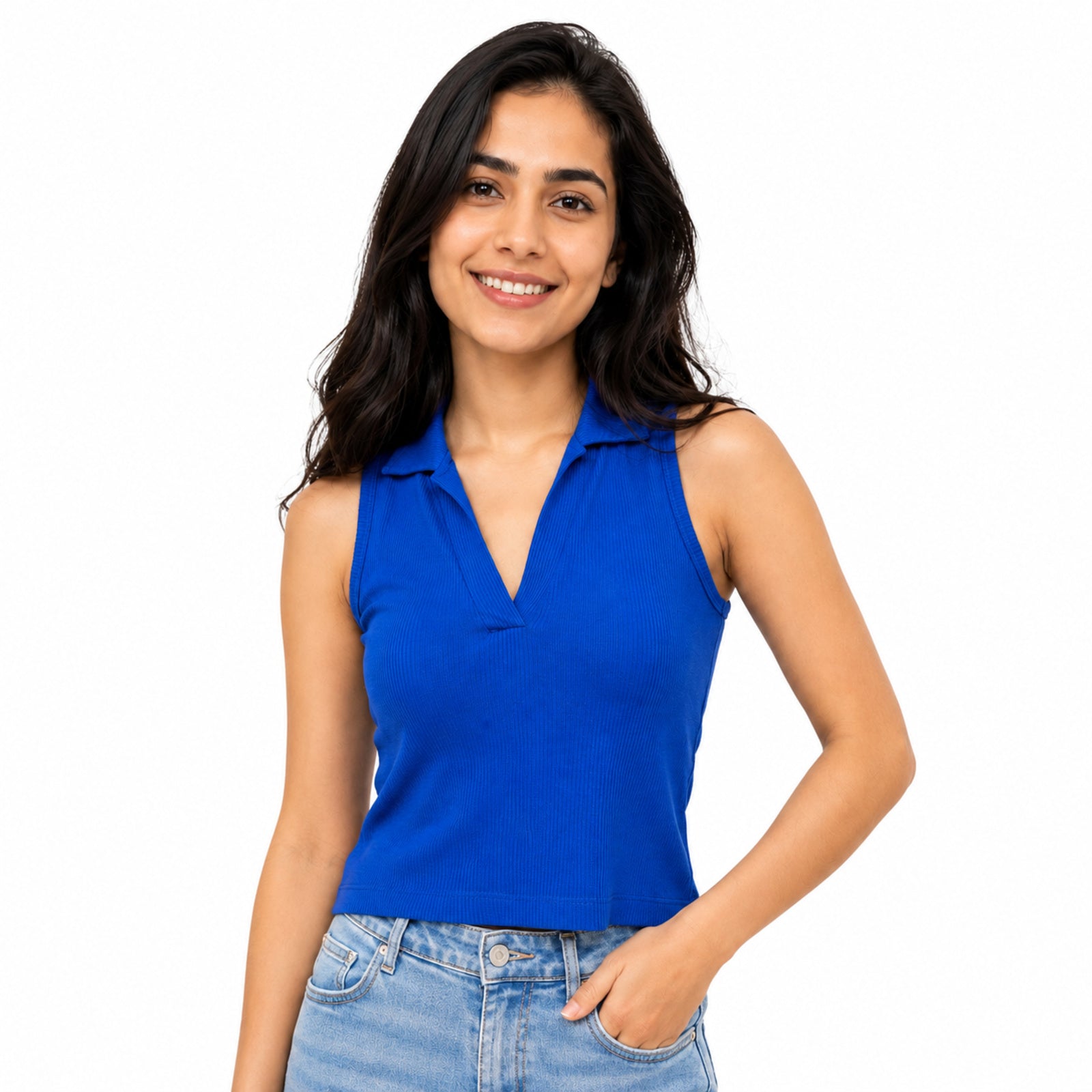 Women's Royal Blue Ribbed Crop Top