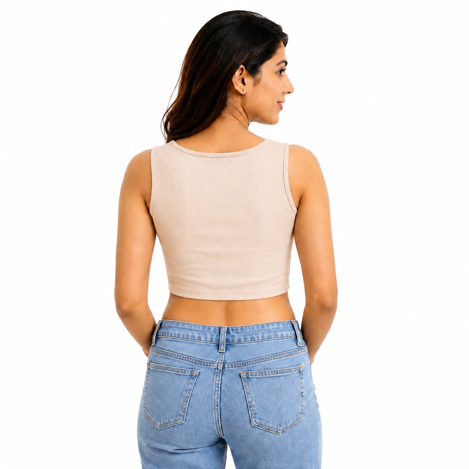 Women's Peach Ribbed Front-Twist Crop Top