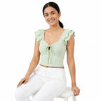 Lime Whisper Tie-Up Crop Top