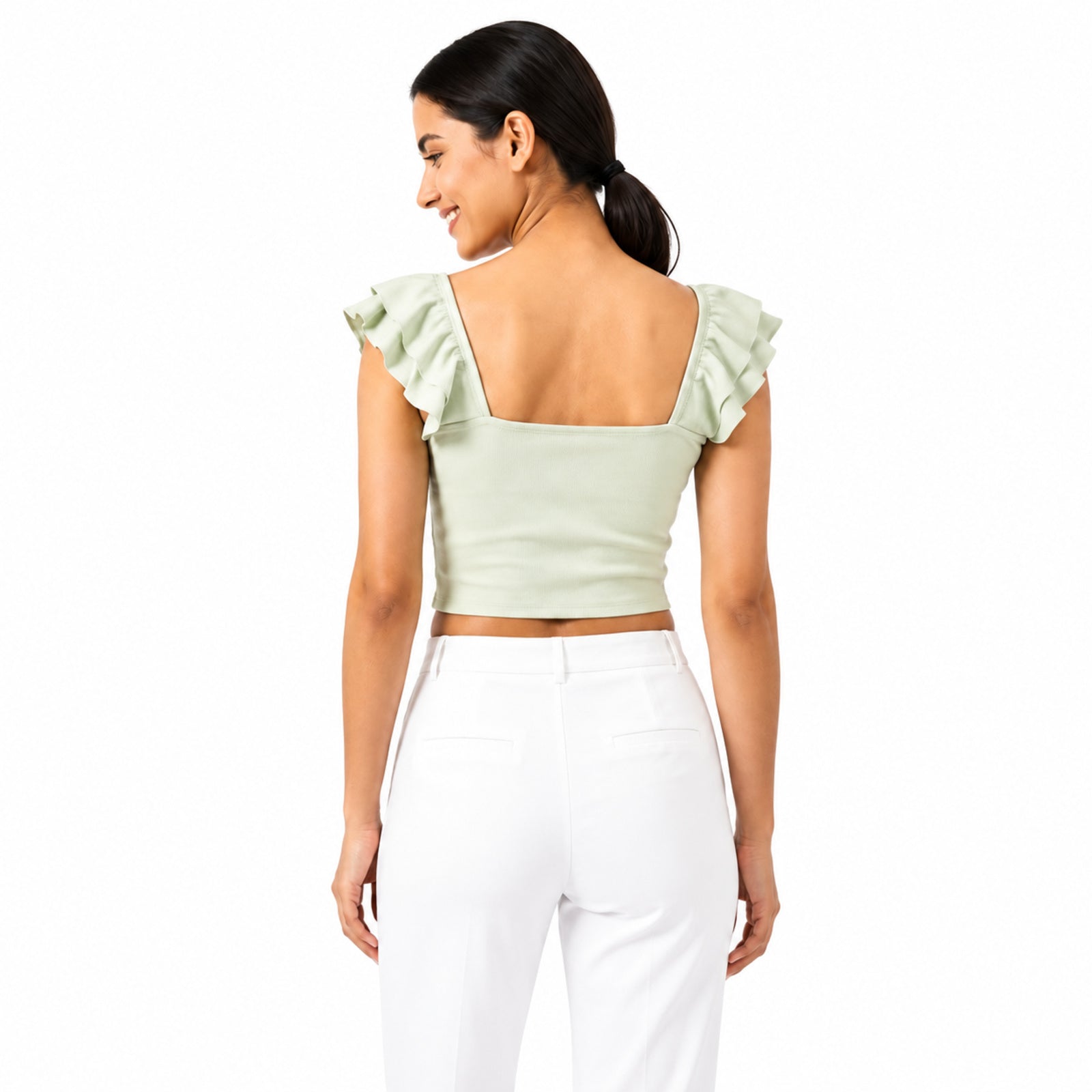 Lime Whisper Tie-Up Crop Top