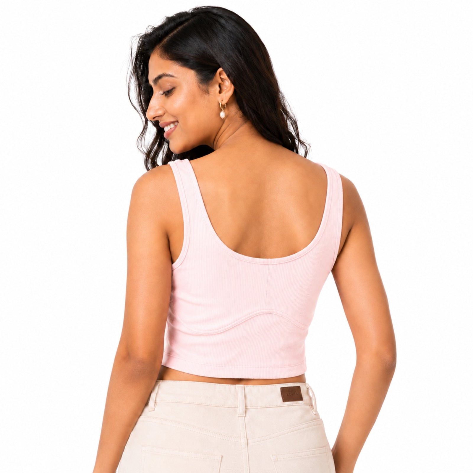 Women's Blush Pink Seamless Ribbed Bralette Crop Top