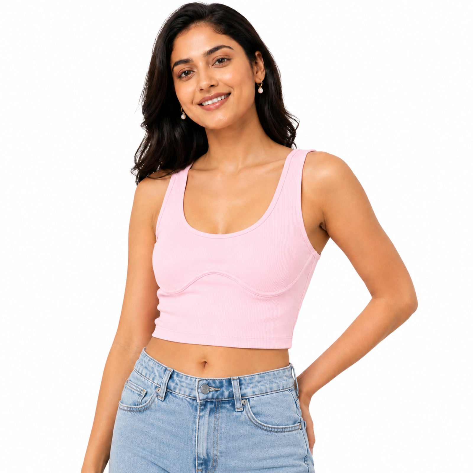 Women's Blush Pink Seamless Ribbed Bralette Crop Top