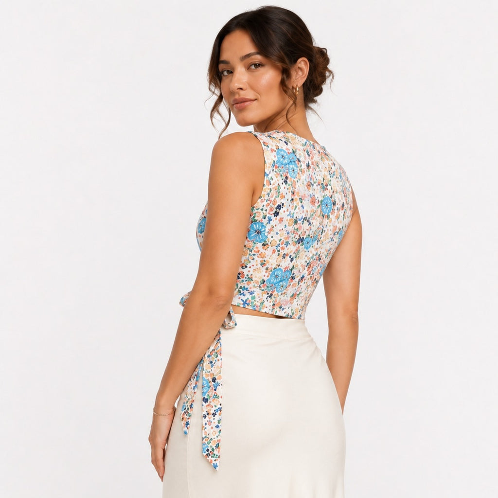 Women's Rainbow Print Sleeveless Crop Top