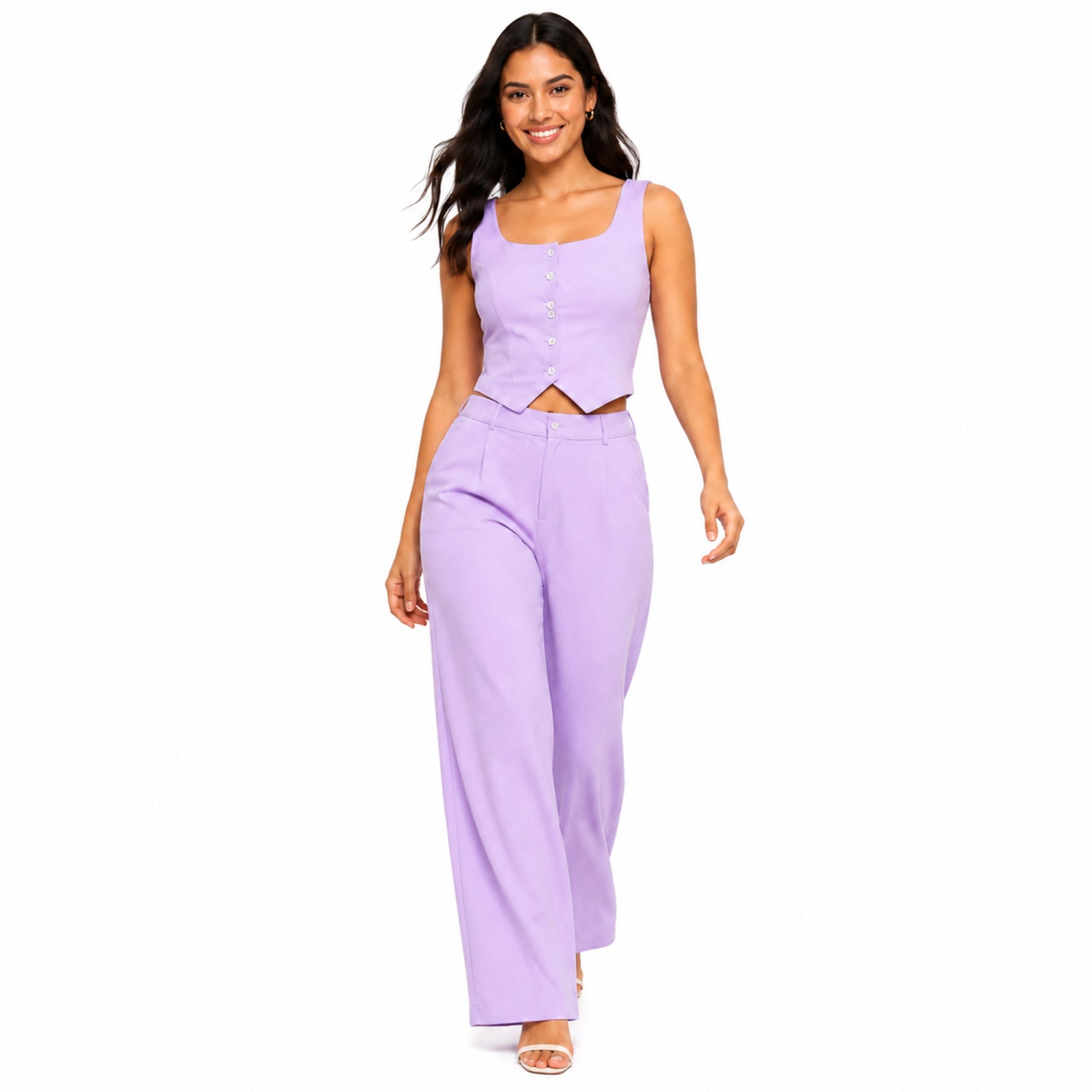 Women's Purple Sleeveless Crop Top & Wide Leg Co-ord Set