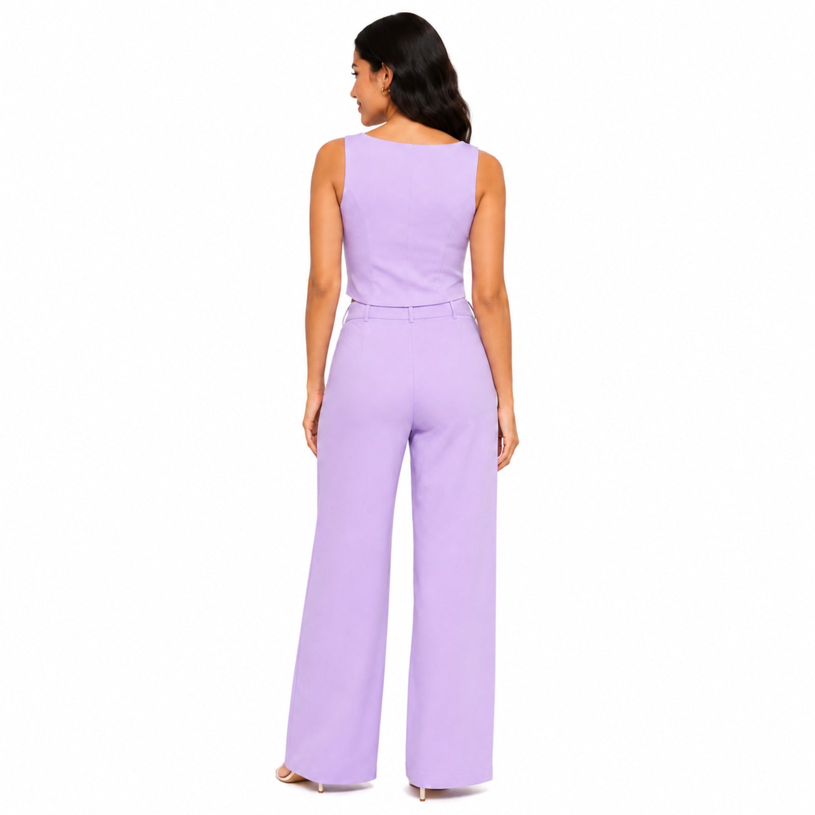 Women's Purple Sleeveless Crop Top & Wide Leg Co-ord Set