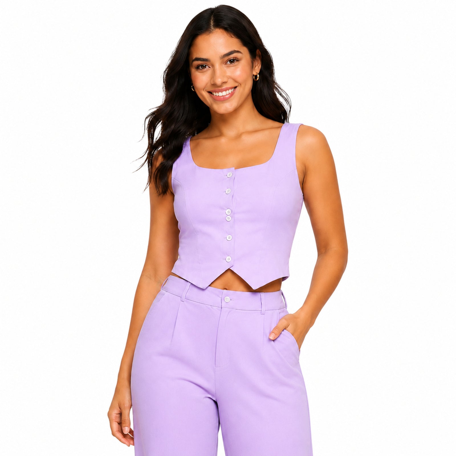 Women's Purple Sleeveless Crop Top & Wide Leg Co-ord Set