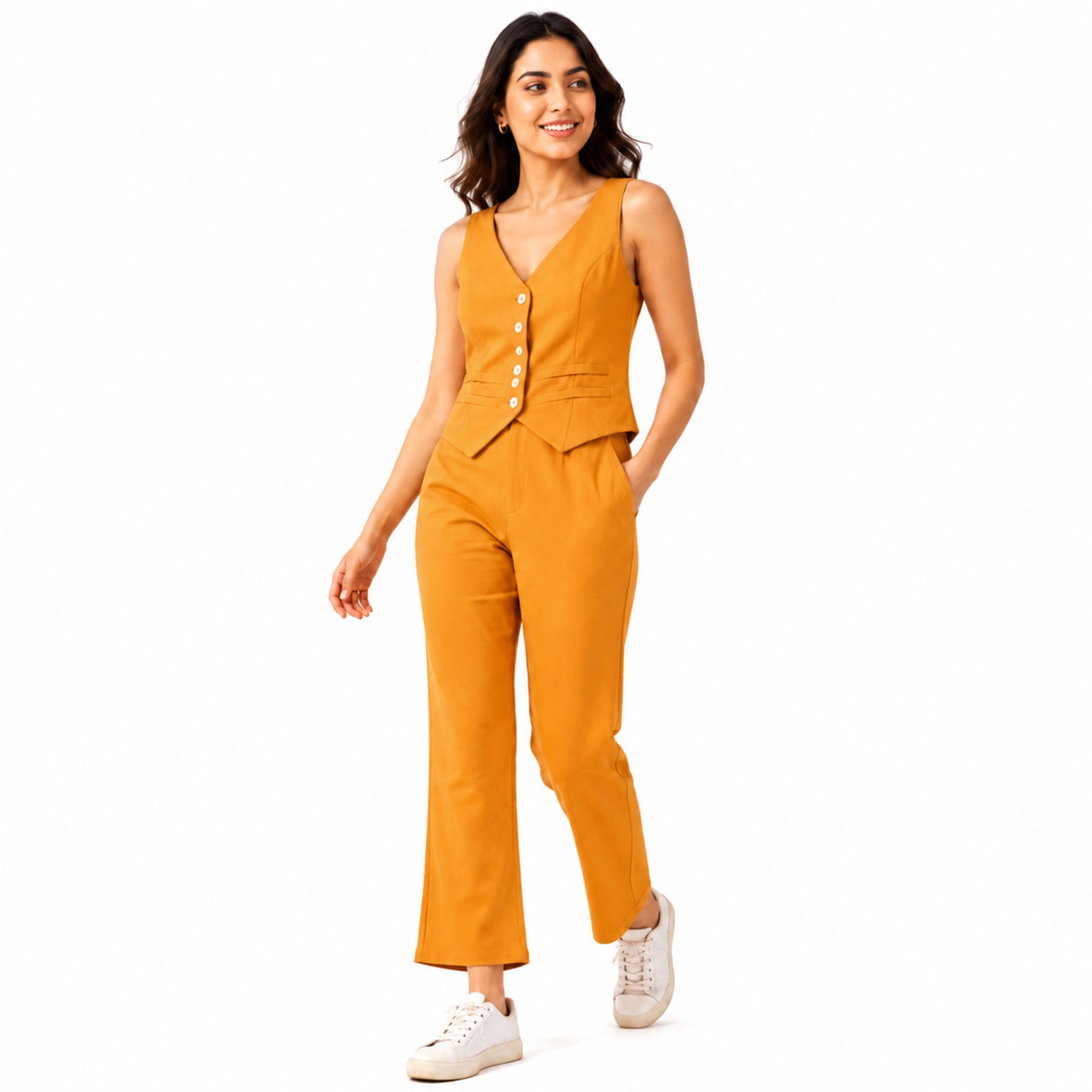 Women's Mustard Yellow Elegant Waistcoat Co-Ord Set