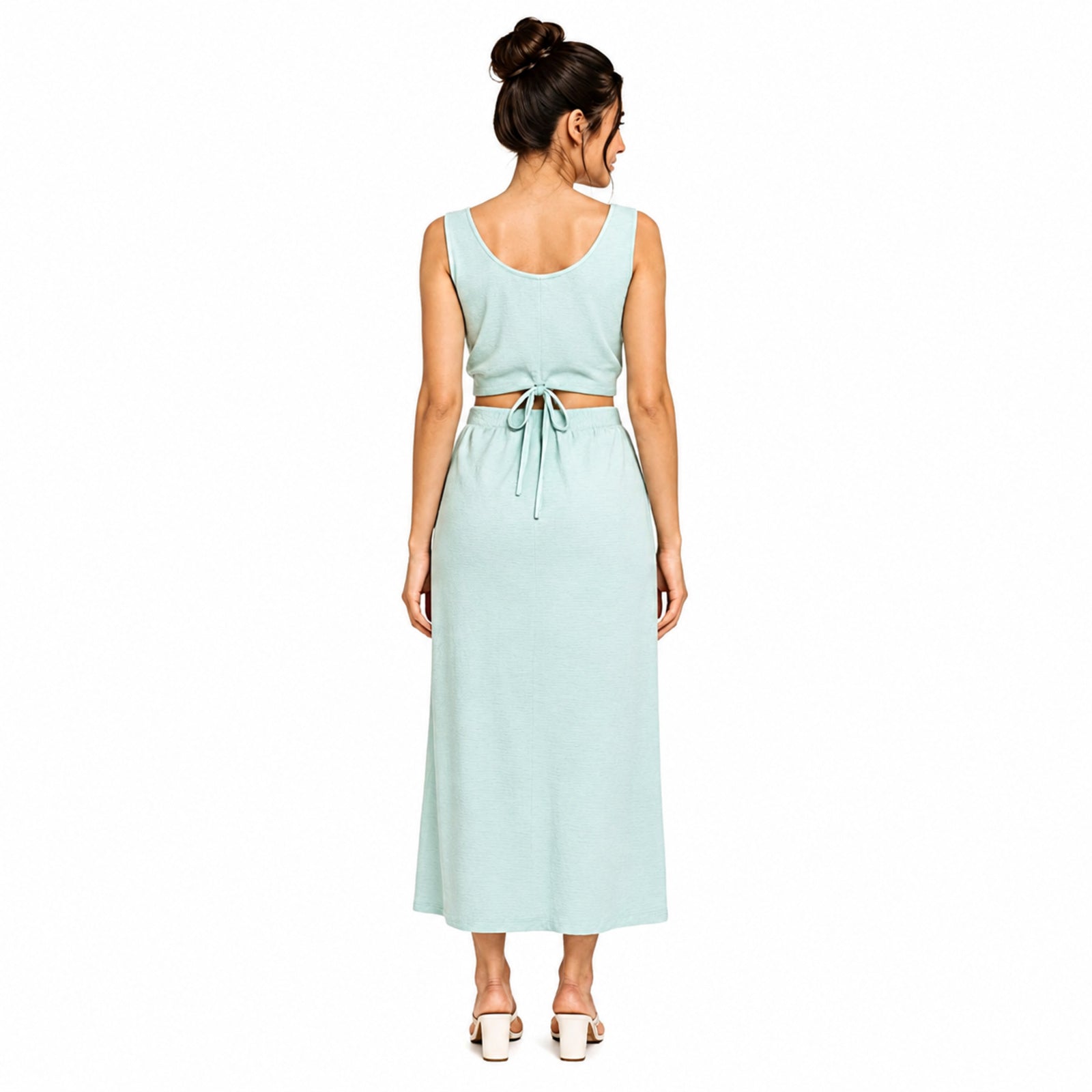 Women's Smoke Solid Sleeveless V-Neck Crop Top and Maxi Skirt Co-Ord Set for Casual Wear