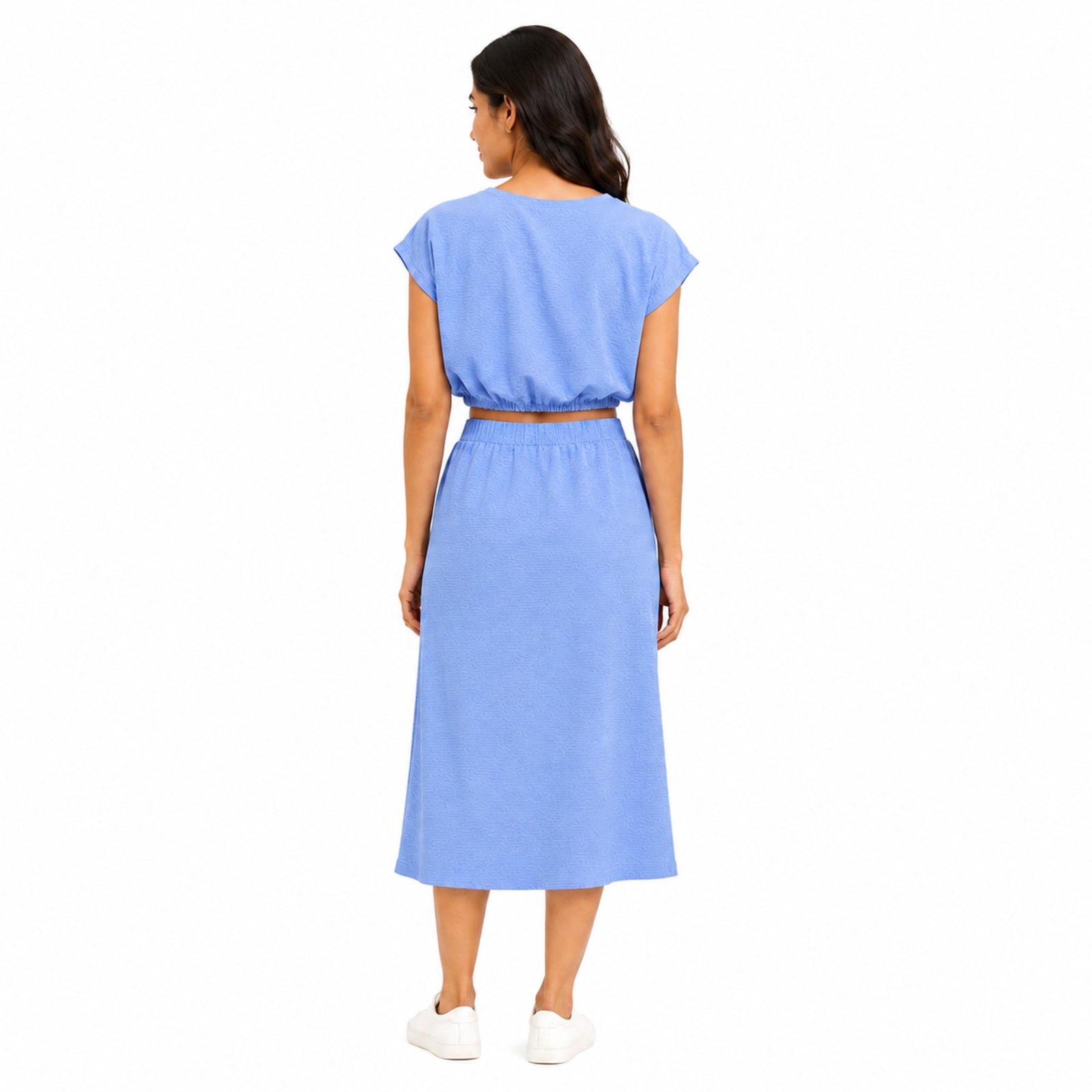Women's Periwinkle Blue Crop Top & Midi Skirt Co-Ord Set