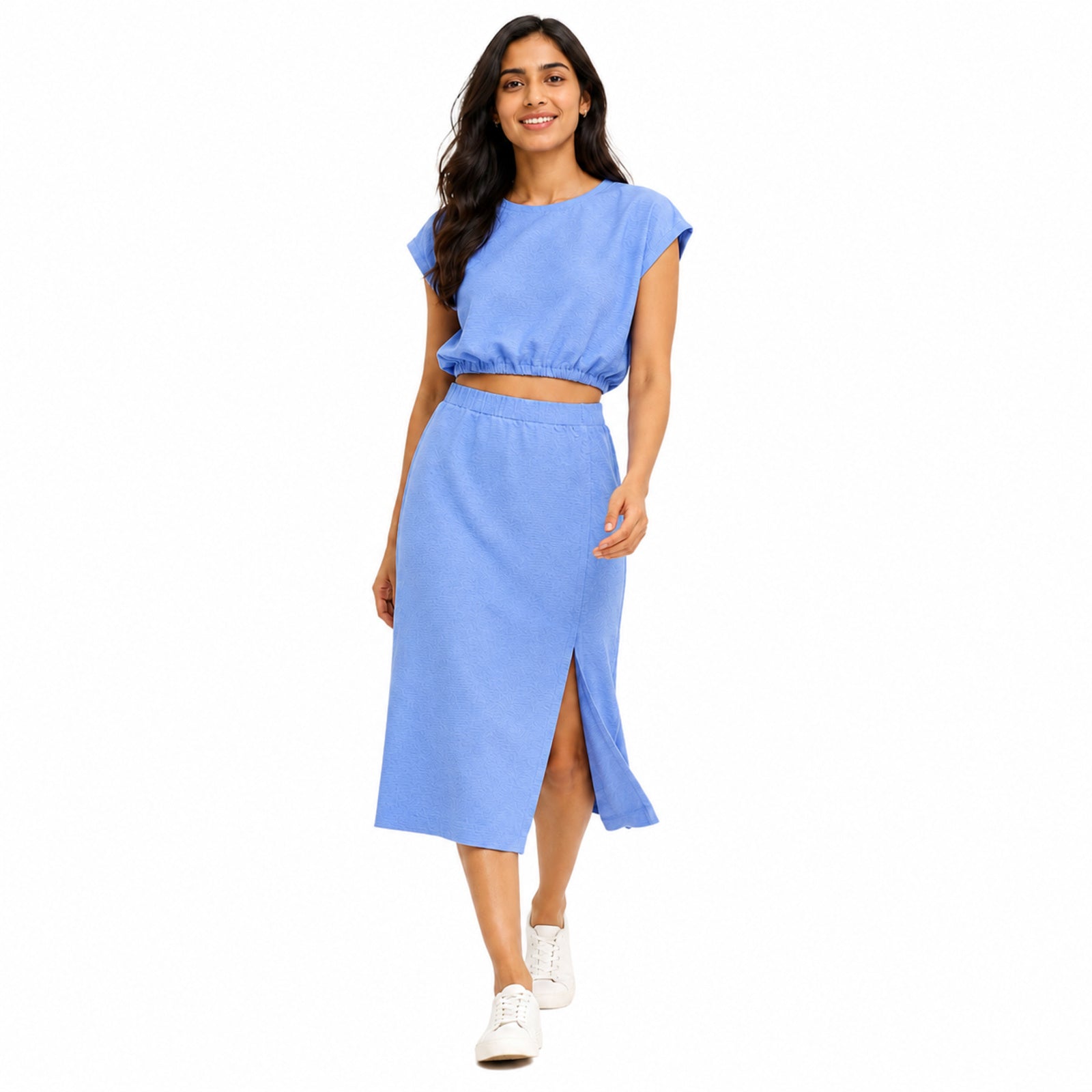 Women's Periwinkle Blue Crop Top & Midi Skirt Co-Ord Set