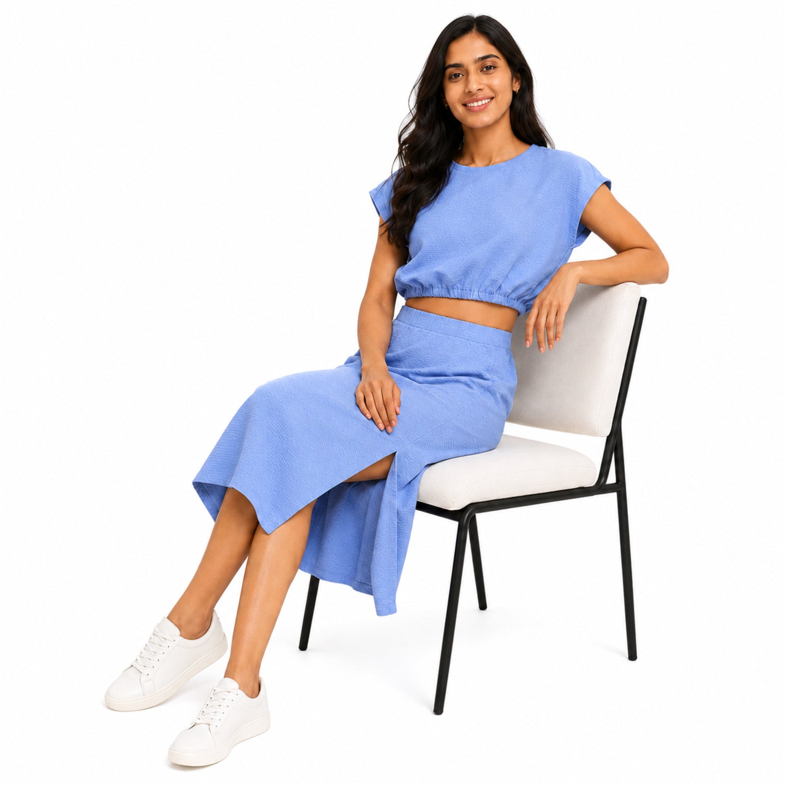 Women's Periwinkle Blue Crop Top & Midi Skirt Co-Ord Set