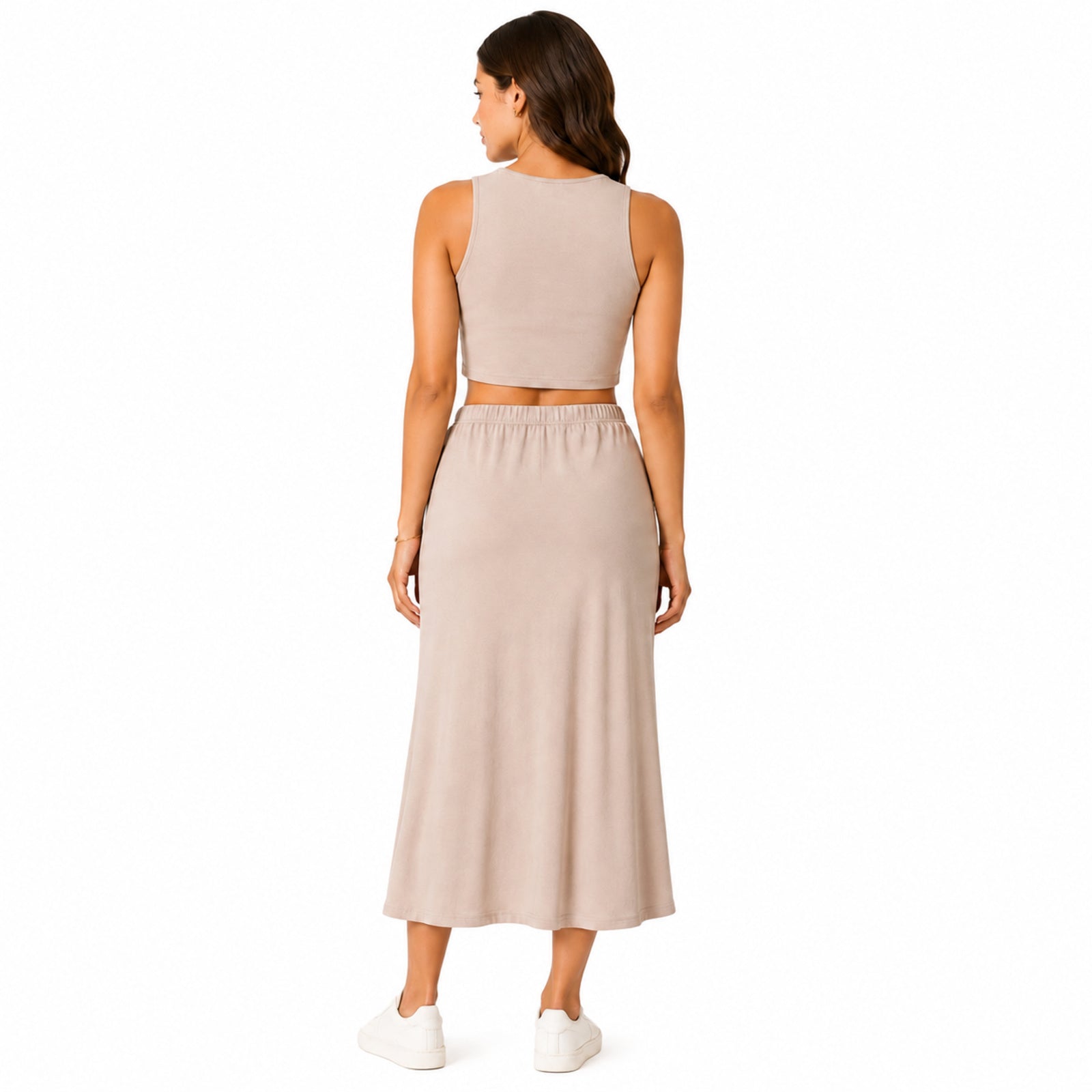Women's Peach Sleeveless Crop Top and Draped Wide-Leg Co-Ord Set