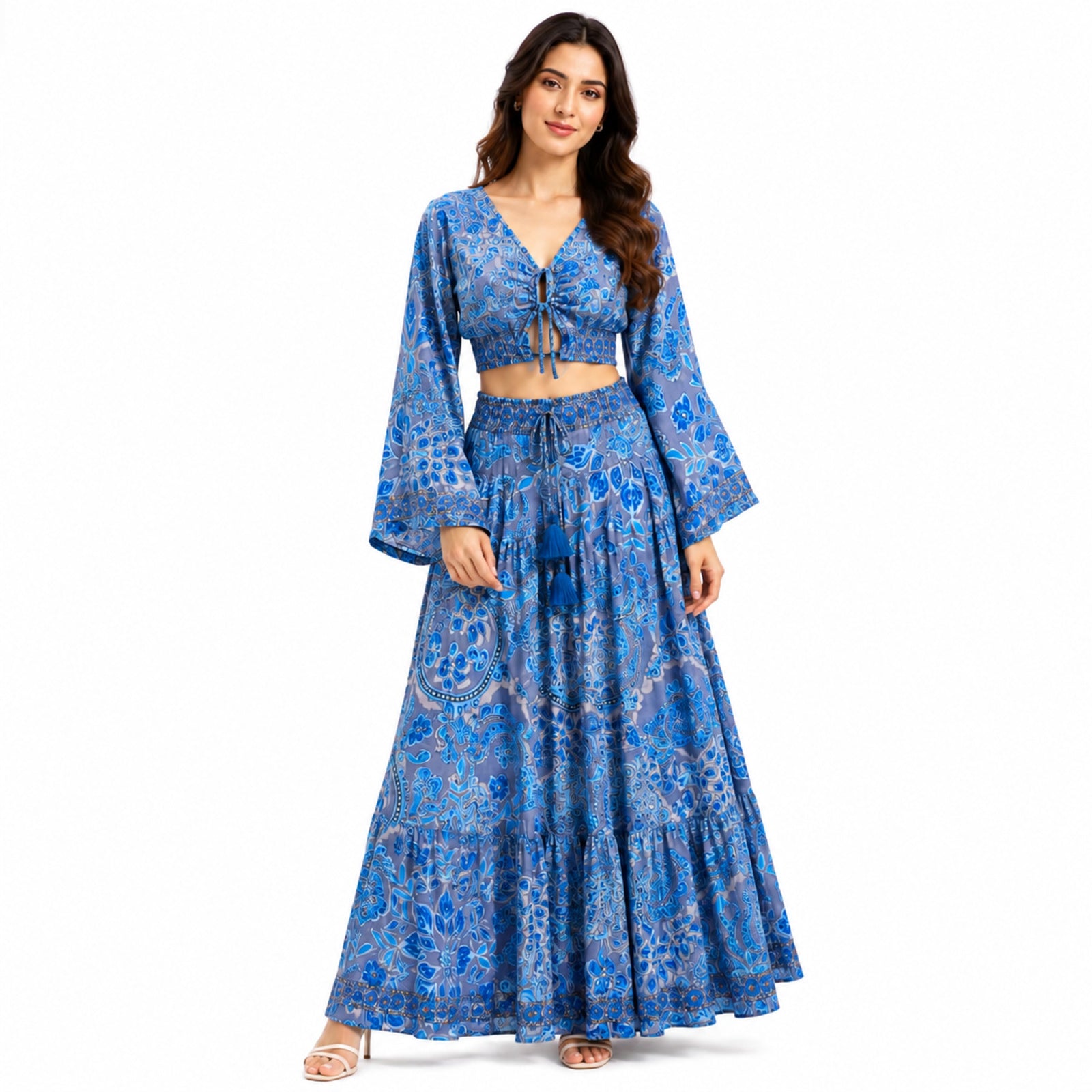 Women's Blue Paisley Print Co-Ord Set
