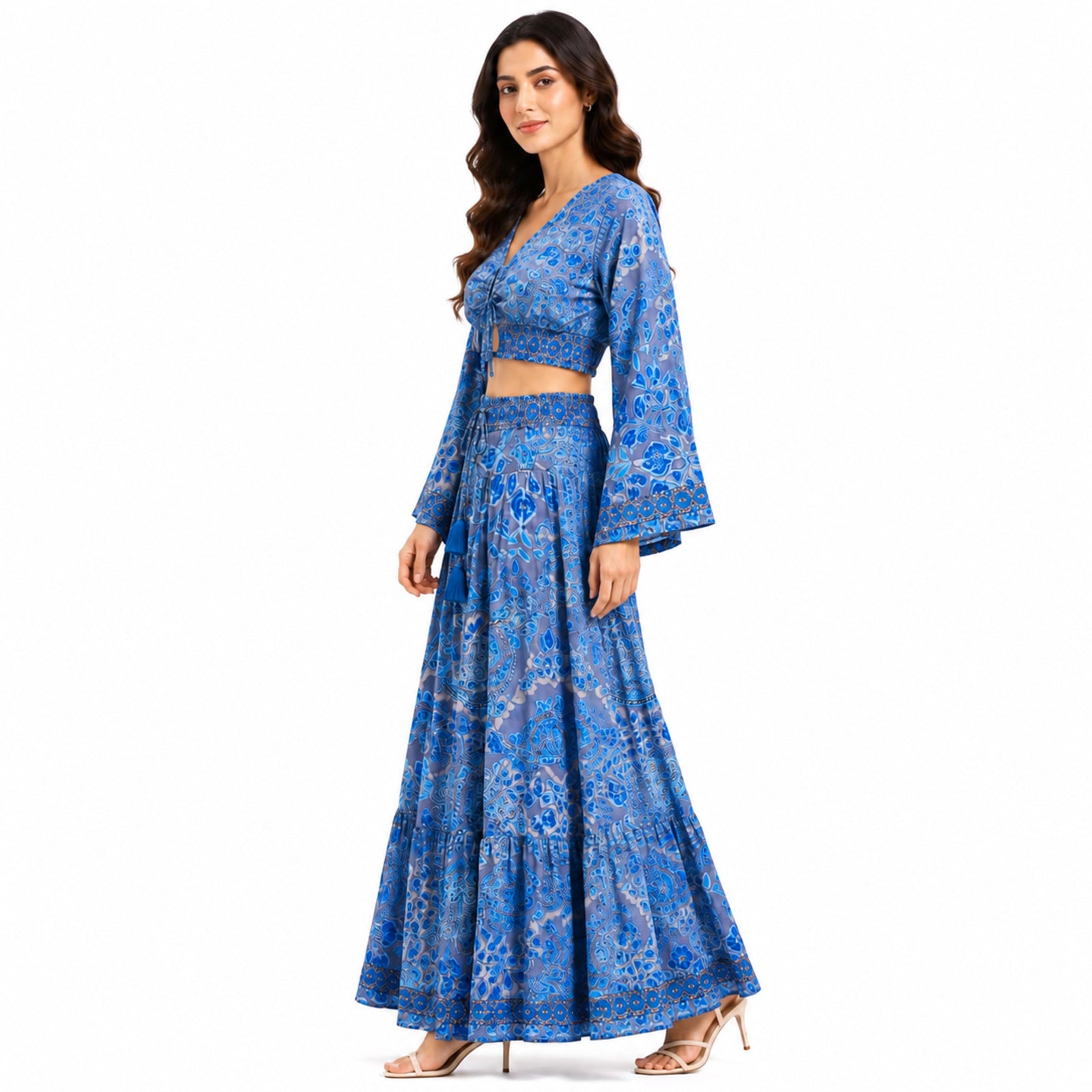 Women's Blue Paisley Print Co-Ord Set