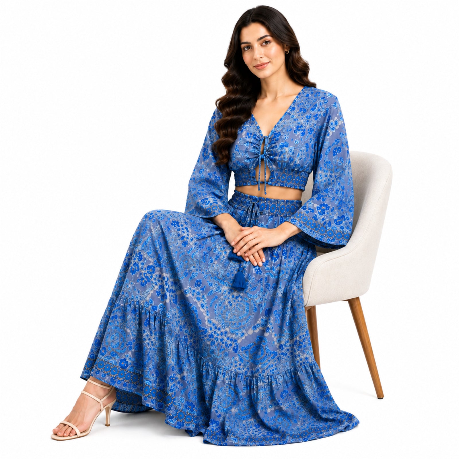 Women's Blue Paisley Print Co-Ord Set