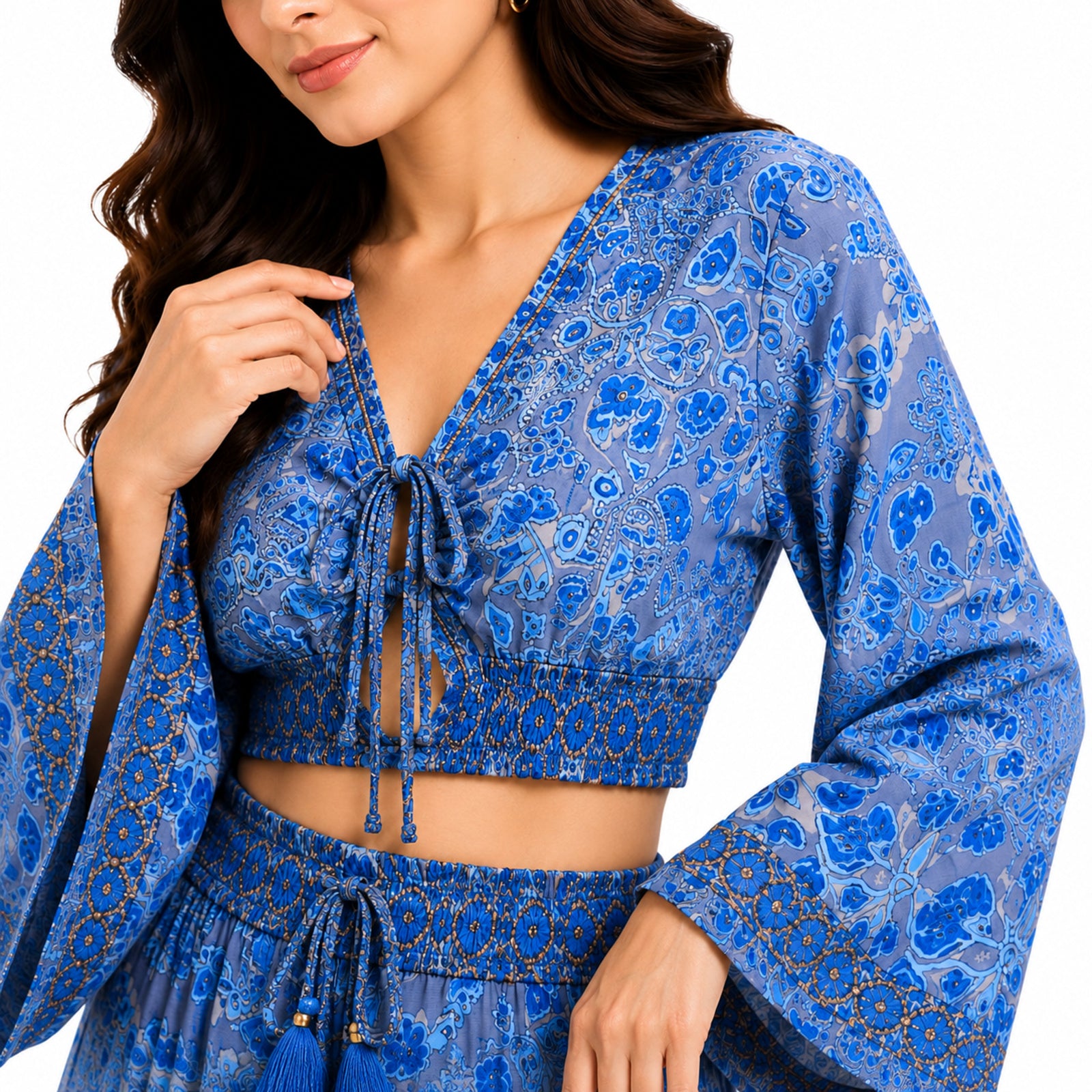 Women's Blue Paisley Print Co-Ord Set